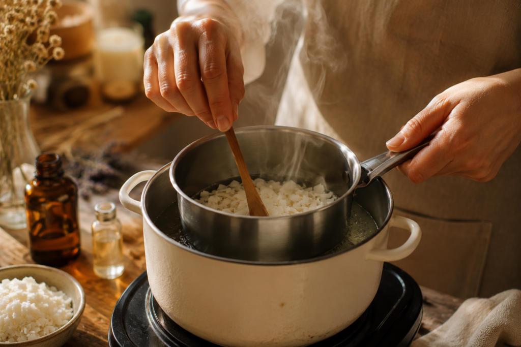 Đun chảy sáp đậu nành bằng phương pháp cách thủy