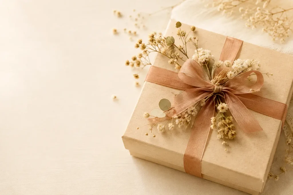 Hộp quà handmade Flamora trang trí hoa khô và ruy băng